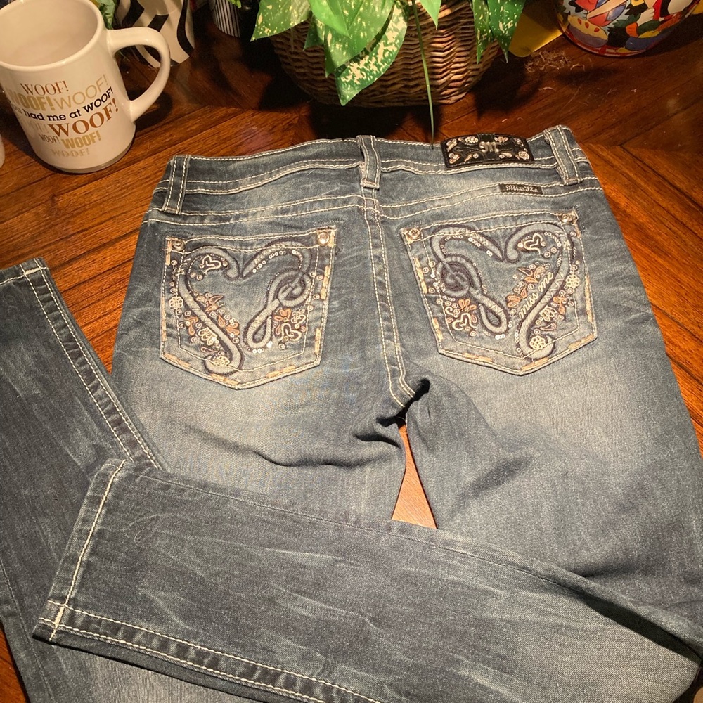 Miss Me Women's Skinny Jeans with Embroidered Back Pockets - Blue